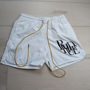 Rhude Logo Swim Shorts Trunks Mens Small White Mesh Lined Spell Out Beach Casual